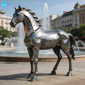 تمثال حصان واقف بحجم طبيعي من الفولاذ المقاوم للصدأ المصقول عالي الجودة مع تصميم الصليب للديكور الخارجي للحدائق والمنازل - Product Image 4