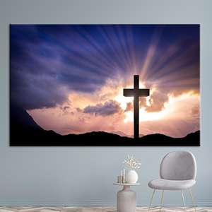 Toile d'art élégante avec croix de la Résurrection - Design chrétien imprimé, 1P : Prête à accrocher - Product Image 1