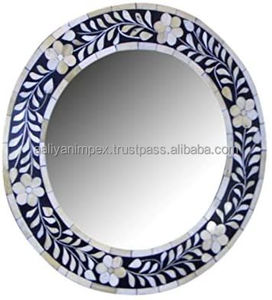 Moderno Tetra Pod Marco de pared de madera de lujo con incrustaciones de hueso espejo hecho a mano gris rectángulo para decoración del hogar Baño sala de estar colgante - Product Image 5