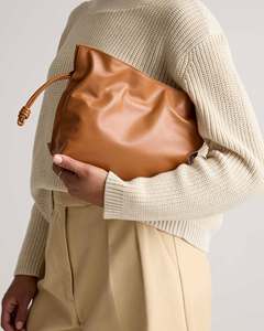 Sac à cordon en cuir véritable Eoin Winston Sports, couleur beige, fermeture à cordon, sac à main pour femme - Product Image 1