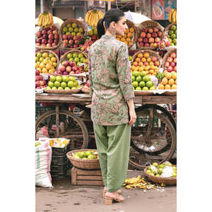 Ensemble 2 pièces en coton et lin imprimé Khaddar, col mandarin, imprimé personnalisé, grande taille, longueur genou, ODM personnalisé SCT-52006 pour le jour XS - Product Image 1