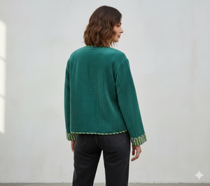 Chaqueta Corta Acolchada Reversible de Terciopelo para Mujer con Cuello Abotonado, Forro de Algodón, Diseño Ecológico y Transpirable para Otoño/Invierno - Product Image 2