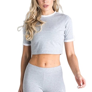 Vêtements décontractés Crop Top Logo personnalisé Style de la sonnerie Femmes T-shirts Doux Coton Crop Ringer style Blanc Femmes Crop top t-shirts - Product Image 3