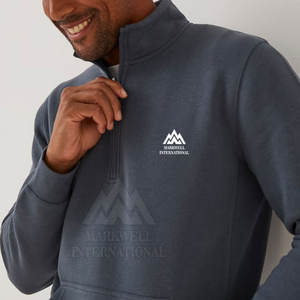 สเวตเชิ้ตมีซิปครึ่งแขนสำหรับผู้ชายเสื้อสเวตเชิ้ตมีซิปแบบเรียบง่ายพิมพ์โลโก้ได้ตามต้องการผลิตจากปากีสถาน - Product Image 3