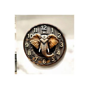 50cm <b>Silent</b> Classical Round <b>Wall</b> <b>Clock</b> with Colorful Elephant Design Wood Gift with Embossed Pattern Eye-catching <b>Clock</b> - Product Image 2