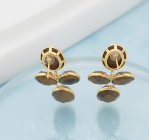 Pendientes Elegantes de Ojo de Tigre Ovalados, Joyería de Piedras Preciosas, Plata de Ley 925, Chapado en Oro de 18K, Pendientes Colgantes, Regalo para Ella - Product Image 1