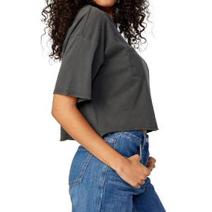 Camisetas cortas para mujer, medias mangas con diseño de cuello redondo, camisetas de verano hechas de algodón de Color sólido, Top corto - Product Image 4