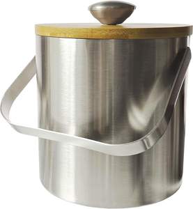 Seau à glace isolé à double paroi avec couvercle en bambou Porte-glace en acier inoxydable avec pinces et passoire Idéal pour la cuisine extérieure - Product Image 4