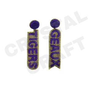 Heats Beaded Earrings for Women Patriotic Orange White Blue Colour for <b>Wedding</b> or Memorial Day - Product Image 3