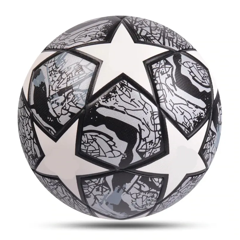 Bolas de futebol, venda quente cinza branco novo design estrela padrão pu pvc tpu para treino profissional futebol tamanho oficial 5