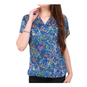 Blusa de manga corta de viscosa estampada para mujer bellamente diseñada Con parte inferior elástica para el mejor precio de verano - Product Image 1