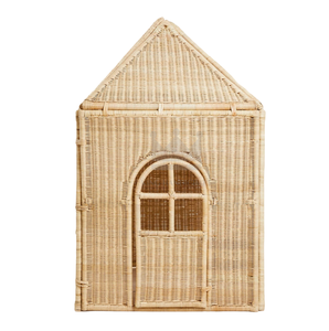 100% Material de ratán natural Kids Rattan Playhouse Caja de juguetes de ratán con una puerta y ventanas - Product Image 1