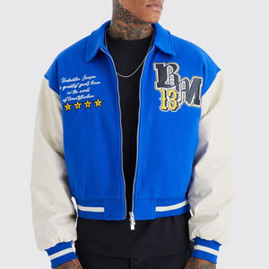 Chaqueta universitaria personalizada Letterman Varsity con cremallera, parches de chenilla bordados, Mangas de cuero polar, Chaqueta corta de Hip Hop para hombre - Product Image 1
