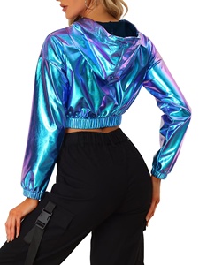 เสื้อแจ็คเก็ตครอปมีฮู้ดสีเงินเมทัลลิกสะท้อนแสงสำหรับผู้หญิง สไตล์ตะวันออก เหมาะสำหรับการแสดงในวันฮาโลวีน - Product Image 3