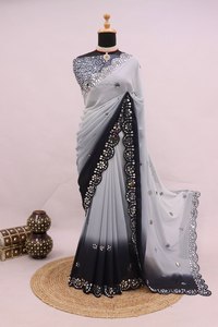 Boutique indienne Export Georgette Tissu Soie Broderie Sari Dernier exclusif Saree ethnique Mariages de mariée Superbe Look Tendance - Product Image 2