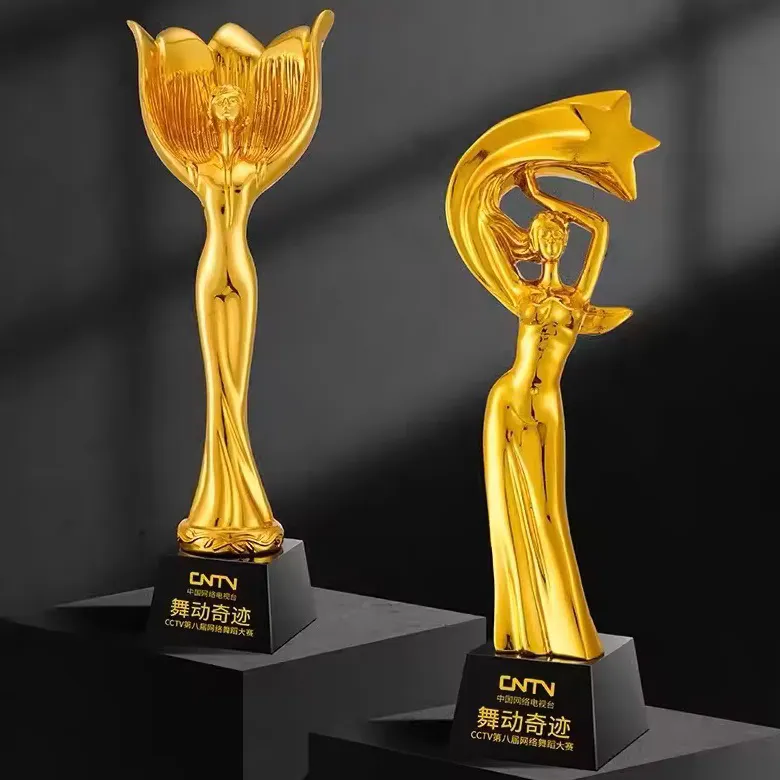 Recuerdos personalizados Trofeo de baile Trofeo de metal Cristal Dorado Mujeres Trofeo Copa Estatua Premios Oscar Calidad estándar Superventas