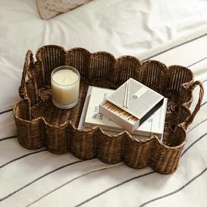 Hot Trending Rattan Scalloped Serving Tray High Quality Handwoven Wicker Tray <b>Table</b> Decoration OEM Variety of Color From Vietnam - Product Image 2