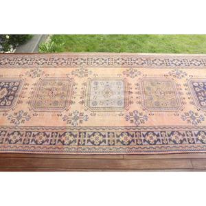 4x11.7 ft Vintage <b>Runner</b> Rug, Blue <b>Red</b> Turkish Floral Wool Rug - Product Image 3