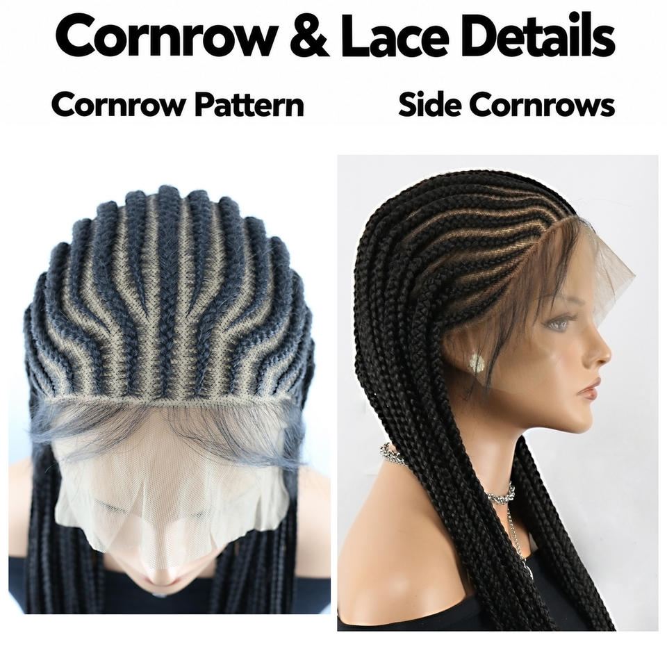 36 Inch Glueless Synthetic Braided Wigs with Wavy Cornrows for Custom ...