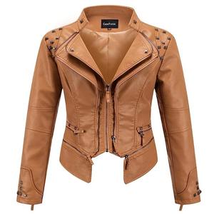 Veste en toile de coton respirante de style gothique streetwear courte et fine en cuir véritable pour femmes Steampunk Rock Rivet Femme - Product Image 3