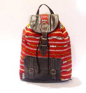 Mochila Kilim Hecha a Mano con Detalles en Cuero, Cierre con Cordón, Bolsa de Viaje Unisex, Estilo Clásico, Duradera - Product Image 3