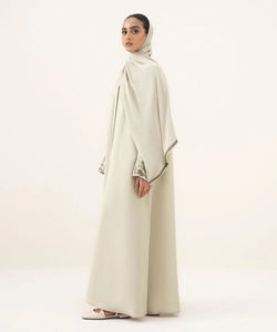 Vêtements islamiques élégants en broderie de grande taille pour le printemps, pour niqab, burqa, kaftan, prière, couleur unie, longue abaya musulmane - Product Image 2