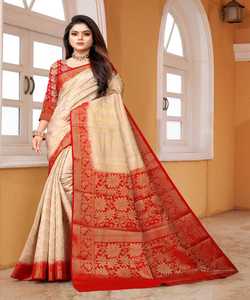 Banarasi ชุดส่าหรีผ้าไหมเนื้อนุ่มสำหรับผู้หญิงผ้าส่าหรีผ้าแฟนซี - Product Image 1