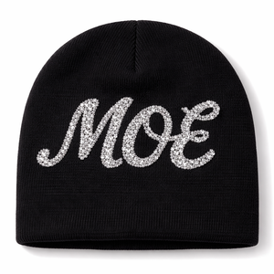 Chapeau beanie streetwear Y2K avec logo personnalisé, tricot jacquard noir avec design graphique blanc, chapeau en acrylique tricoté chaud pour l'hiver - Product Image 2