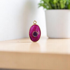 Dyed Red Ruby Double Stone Pendant 14x10mm Oval Briolette Gold Plated Handmade 925 Silver <b>Birthstone</b> Jewelry Making <b>Charms</b> - Product Image 1