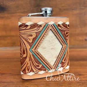 กระติกน้ำสเตนเลสสตีล8ออนซ์หุ้มหนังวัวแท้สำหรับใส่แอลกอฮอล์ดีไซน์หรูใหม่ - Product Image 1