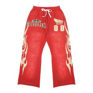 Chándales de color rojo liso con diseño de logotipo bordado desgastado lavado con ácido personalizado para chándales impresos con logotipo personalizado para hombre - Product Image 5