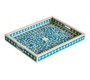 Plateau de service rectangulaire personnalisé de haute qualité fabriqué à la main en bois naturel incrustation d'os écologique inspiré de la maison indienne - Product Image 2