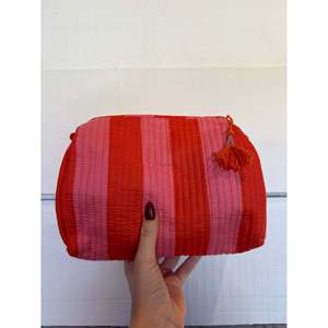 Medium Capacity Durable Cotton Fabric Soft Handle Fashion Waterproof Lining Pockets <b>Makeup</b> Cosmetic Bag Portable Striped <b>Case</b> - Product Image 4