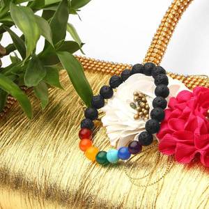 NOVAMART Fine 7 Chakra Lava Crystal <b>Bracelet</b> for Men and Women Stretchable Gemstone Charm Reiki/Yoga Healing Distance Wholesale - Product Image 4