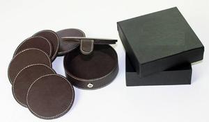 Ensemble de sous-verres en cuir de taille personnalisée sous-verres ronds bruns promotionnels uniques sous-verres antidérapants - Product Image 2