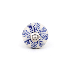 Perilla de cerámica blanca con tirador de cajón decorativo de diseño geométrico azul - Product Image 2