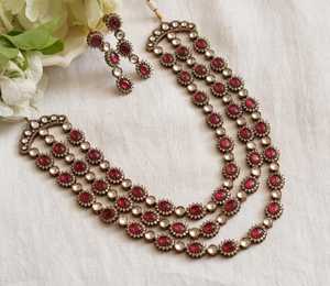 Ensemble de collier Polki polonais victorien avec boucles d'oreilles pour mariages fêtes fiançailles bijoux de mariée en laiton - Product Image 1