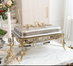 Plat de service de luxe à motif floral, orné, avec dessus en laiton floral suspendu, style vintage argenté éblouissant - Product Image 2