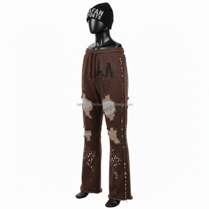 กางเกงวอร์มขาบานผ้าฝ้าย GSM สีน้ำตาล380พรีเมี่ยมซักโลโก้ได้ตามต้องการ - Product Image 3