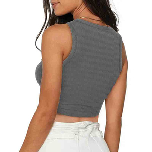 Tops cortos de nailon de secado rápido para mujer, camiseta informal de tela tejida acanalada transpirable para entrenamiento físico, Camiseta deportiva para gimnasio - Product Image 2