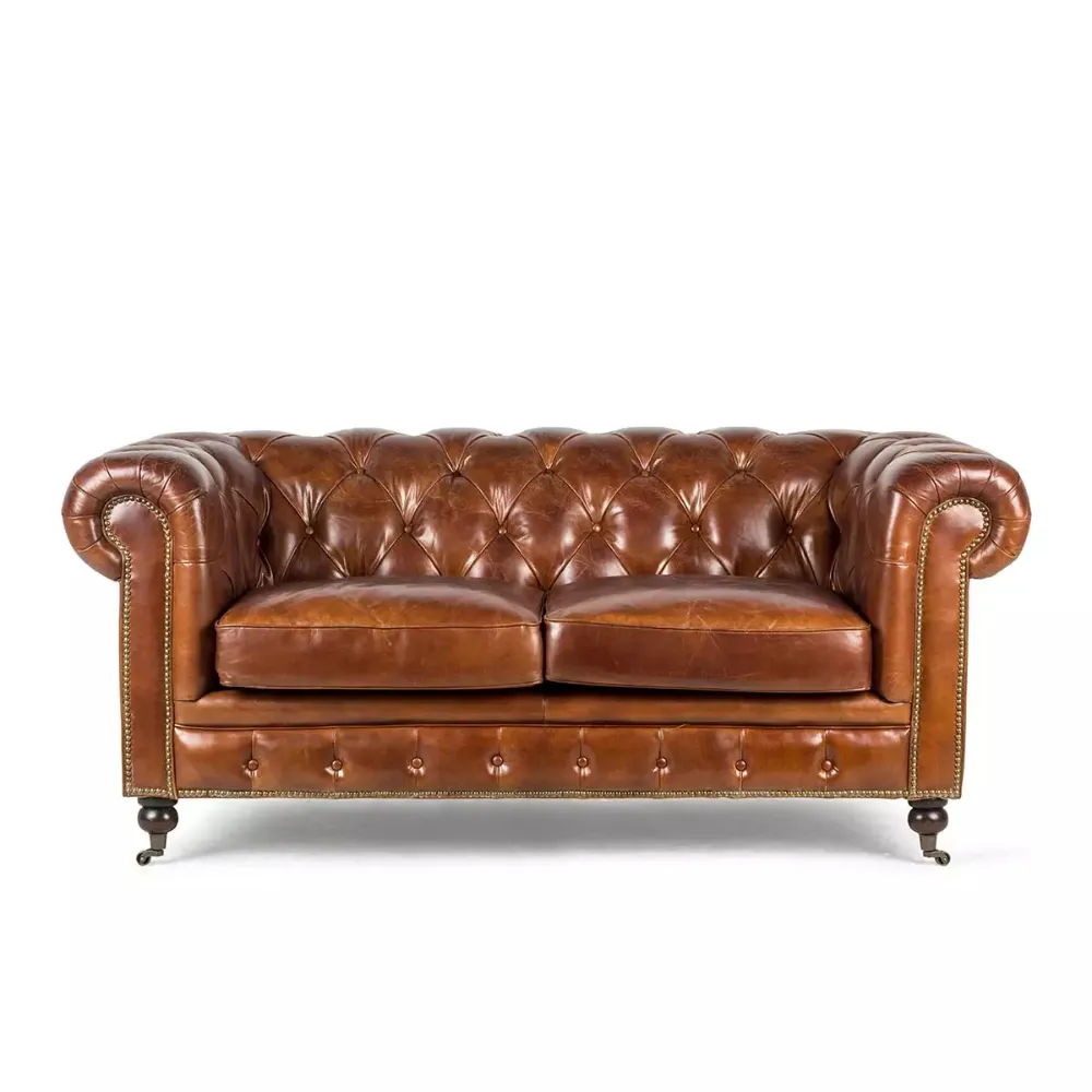 Chesterfield design canapés de salon housse de canapé en cuir véritable avec meubles de salon en bois massif pour la décoration intérieure