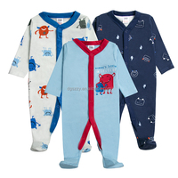 Ensemble de 3 pyjamas pour bébé garçon, barboteuse à manches longues avec boutons, imprimé dessin animé, vêtements de nuit pour nouveau-né
