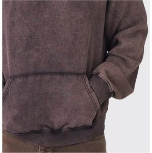 OEM Pullover Streetwear Acid Wash Cotton Hoodies No Drawstring Hoodie Custom Vintage Distressed Hoodies Men - Product Image 4