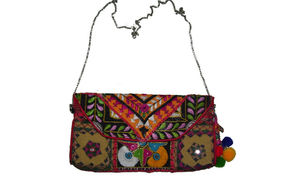 Pochette en coton brodé Banjara bohème faite à la main grande capacité miroir vintage travail fermeture éclair portable pour les mariages festifs - Product Image 2