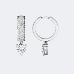 Pendientes colgantes tipo huggie con pavé de diamantes de 1.50 CTW, corte redondo y en forma de corazón, engastados con puntas, de oro macizo para mujer - Product Image 1