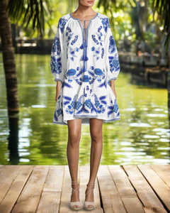 2025 nueva y elegante blusa bordada ucraniana superventas para adultos con cuello en V globo de manga larga ropa de fiesta Top de lino - Product Image 1