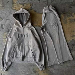 Conjunto Deportivo Personalizado con Logotipo para Hombre y Mujer, Sudadera con Capucha y Pantalones Deportivos Acampanados, Estilo Lavado Ácido - Product Image 4