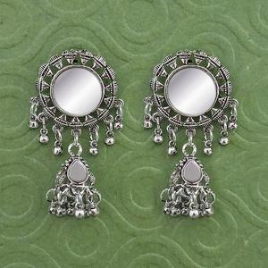 Jeweljunk 1314791 plateado espejo colgante pendientes Vintage moda gota aro estilos con piedras de cuarzo para bodas fiestas - Product Image 1
