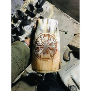 Taza de Cuerno Vikingo Grabada para Moscow Mule 100% Natural, Cuerno Animal de Primera Calidad, Tazas de Cerámica Hechas a Mano para Bebidas en la Cocina - Product Image 3