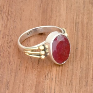 Bague rubis indienne bague en argent sterling à facettes pierre précieuse bande fendue deux tons bague de mariage cadeau pour les femmes - Product Image 3